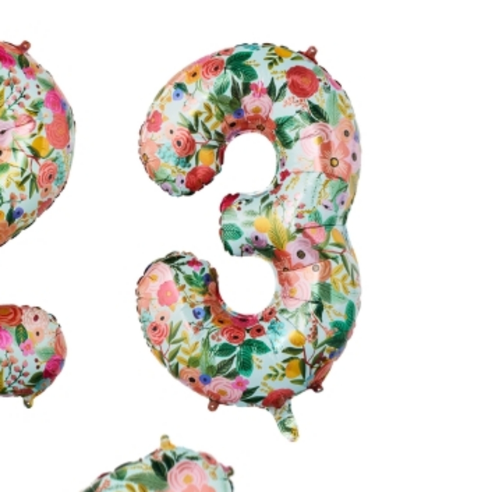 Anthropologie Rifle Paper Co. Floral Number 3 Foil Balloon